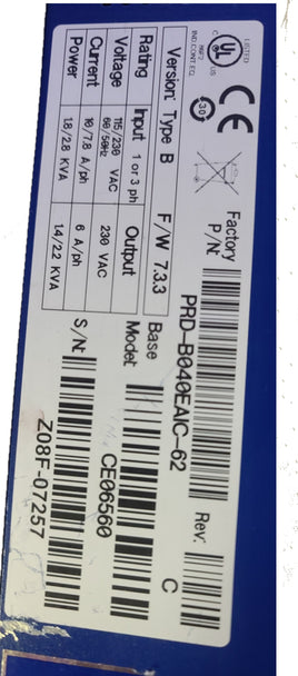 KOLLMORGEN SERVOSTAR CD CE06560 PRD-B040EAIC-62 SERVO DRIVE